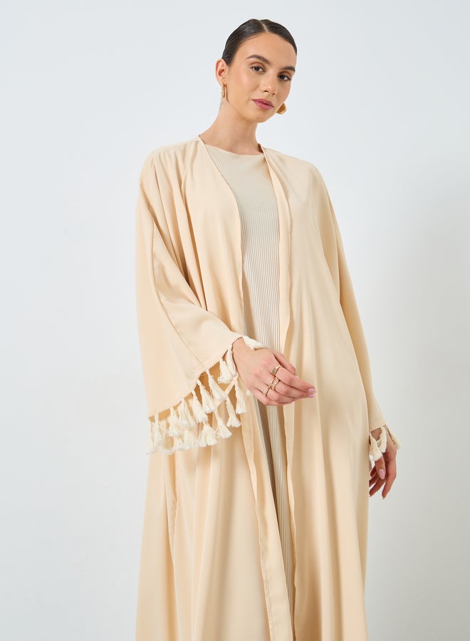 Take Two Solid Tassel Sleeve Open Front Abaya - Image 3