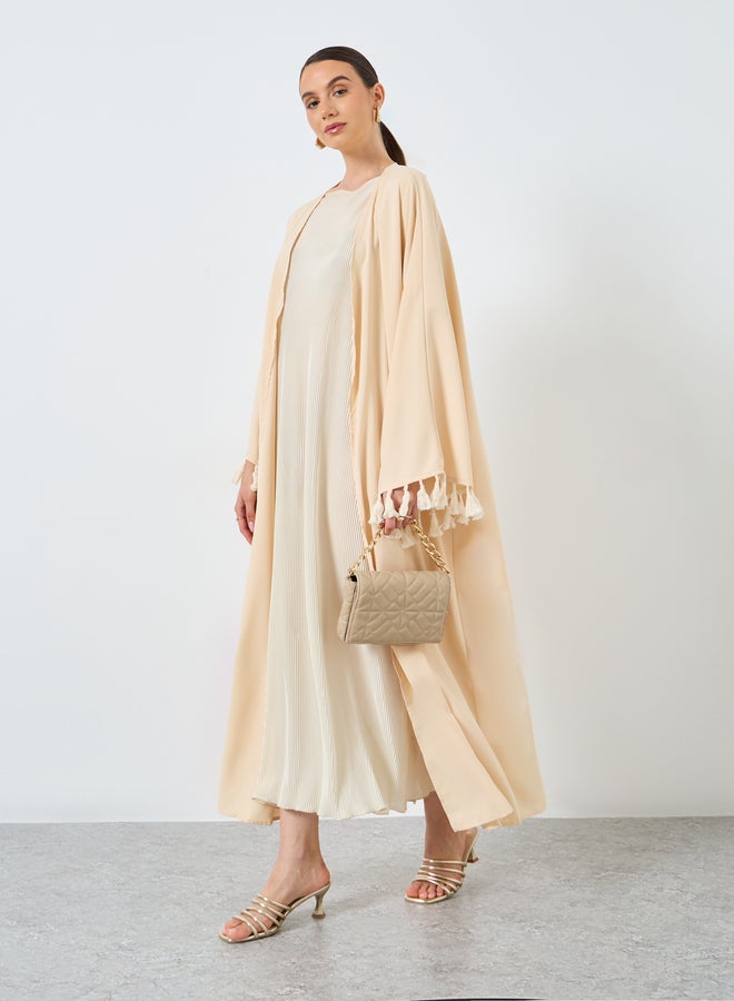 Take Two Solid Tassel Sleeve Open Front Abaya - Image 1
