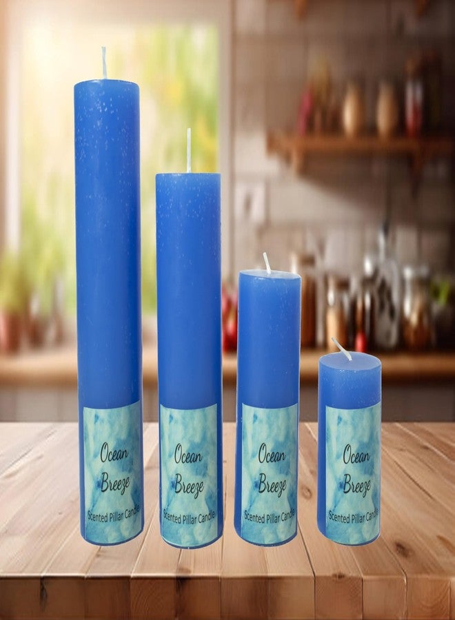 Stone & Feather Scented Pillar Candles, Ocean Breeze, Set of 4, for Home Decoration, Diwali, Christmas, Wedding, Anniversary. - Image 4