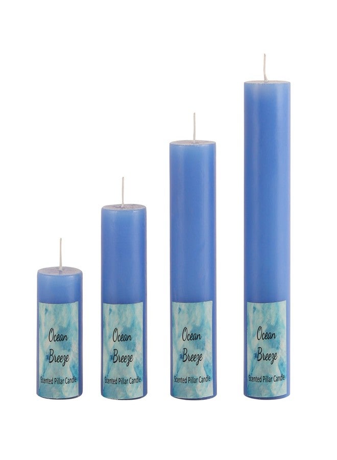 Stone & Feather Scented Pillar Candles, Ocean Breeze, Set of 4, for Home Decoration, Diwali, Christmas, Wedding, Anniversary. - Image 2