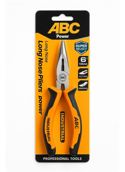 Long Nose Pliers 6 inch (150 mm) , thin head for tight areas and precision jobs, For cutting and gripping small components such as wires and screws, Comfortable, non-slip handle, Made of durable materials for long-lasting durability even with heavy daily use, For electricians, mechanics, and DIY enthusiasts.