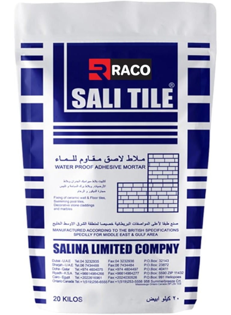 RACO RACO Sali Tile Glue 20kg | Waterproof Tile Grout for all Interior and Exterior Grouting Application. (White)  - Image 1