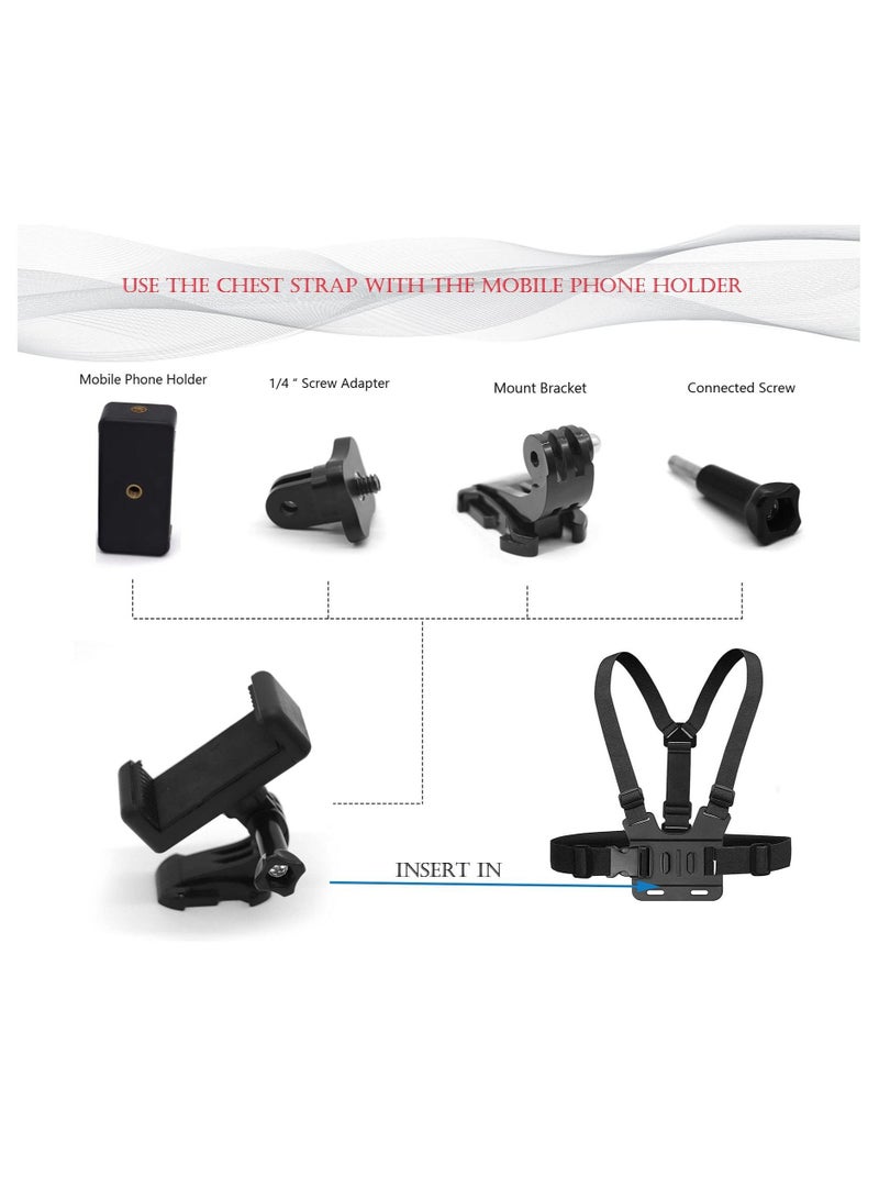 SYOSI Camera Chest Mount Strap Harness Fit for AKASO DJI Osmo Adjustable Cell Phone with Sports Installation Bracket kit Mobile Bracket Backpack Clip Holder  - Image 3