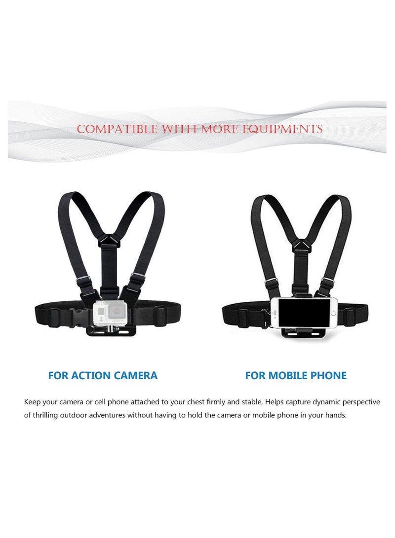 SYOSI Camera Chest Mount Strap Harness Fit for AKASO DJI Osmo Adjustable Cell Phone with Sports Installation Bracket kit Mobile Bracket Backpack Clip Holder  - Image 2