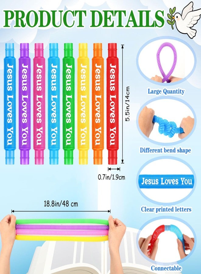 Skylety 64 Pack Christian Easter Gifts for Kids Pop Tubes Sensory Fidget Toy Party Favors 8 Colors Jesus Loves You Pop Tubes Creativity Fun for Toddler Kids Easter Party Favors Sunday School Gifts - Image 2