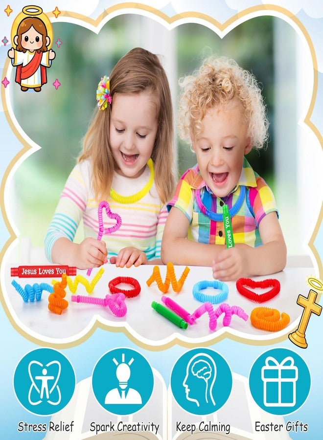 Skylety 64 Pack Christian Easter Gifts for Kids Pop Tubes Sensory Fidget Toy Party Favors 8 Colors Jesus Loves You Pop Tubes Creativity Fun for Toddler Kids Easter Party Favors Sunday School Gifts - Image 3