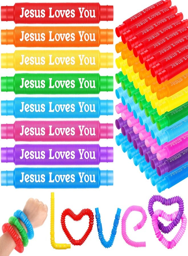 Skylety 64 Pack Christian Easter Gifts for Kids Pop Tubes Sensory Fidget Toy Party Favors 8 Colors Jesus Loves You Pop Tubes Creativity Fun for Toddler Kids Easter Party Favors Sunday School Gifts - Image 1