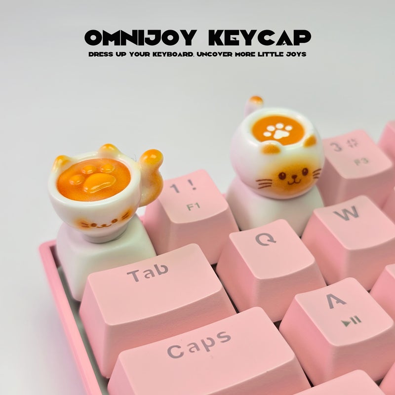 Handmade Resin Cat Latte Theme Keycap For Mechanical Keyboard Aesthetic Gaming Accessory Gift Cat Lovers Gamers Model A - Image 1