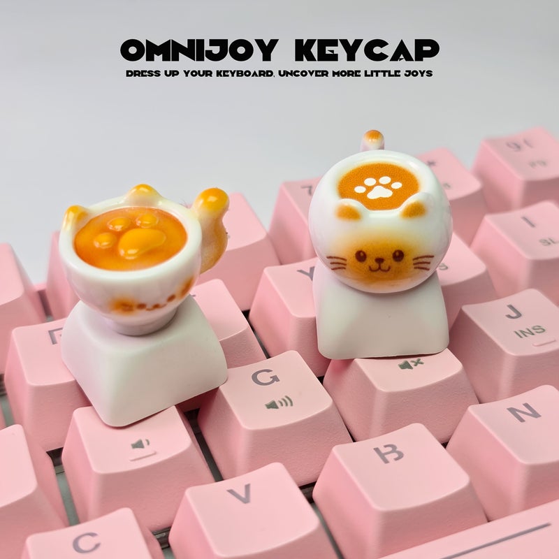 Handmade Resin Cat Latte Theme Keycap For Mechanical Keyboard Aesthetic Gaming Accessory Gift Cat Lovers Gamers Model A - Image 4