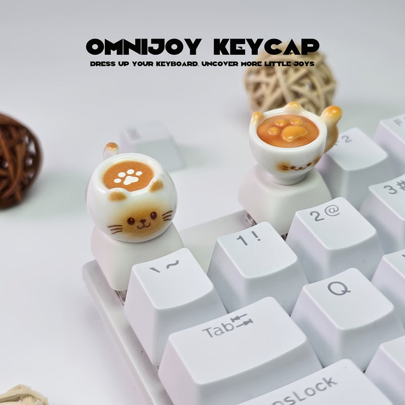 Handmade Resin Cat Latte Theme Keycap For Mechanical Keyboard Aesthetic Gaming Accessory Gift Cat Lovers Gamers Model A - Image 2