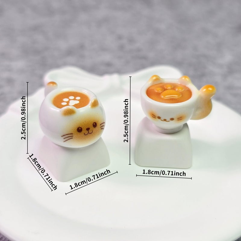 Handmade Resin Cat Latte Theme Keycap For Mechanical Keyboard Aesthetic Gaming Accessory Gift Cat Lovers Gamers Model A - Image 3