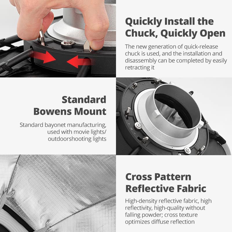 AMBITFUL TRIOPO 47.2inch / 120 cm Portable Octagon Umbrella Softbox, Quick Installation Softbox with Honeycomb Grid for Studio Strobe Outdoor Photography, Bowens Mount Compatible - Image 5