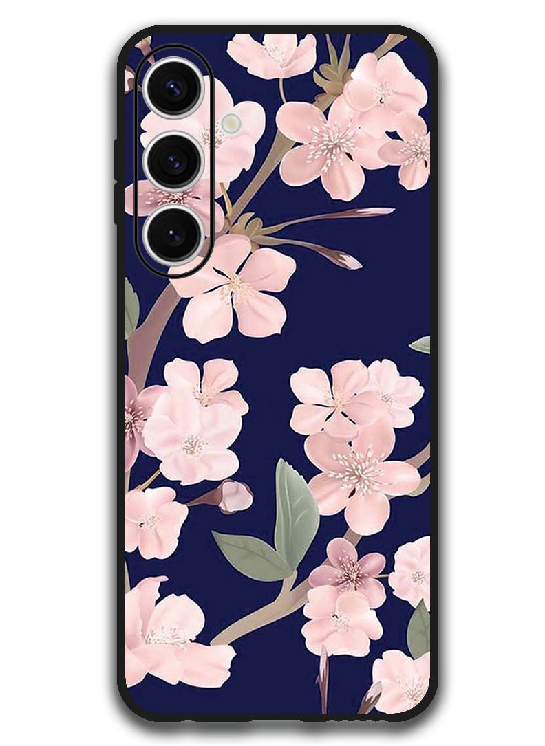 Theodor - Protective Case Anti Scratch Shock Proof Bumper Cover For Samsung Galaxy S24 FE Pink Flowers In Blue Background - Image 1