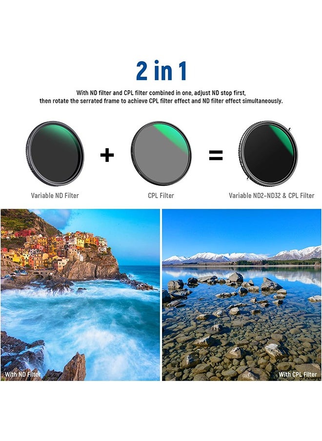 NEEWER 2 in 1 67mm Variable ND Filter ND2–ND32&CPL Filter(Circular Polarizer Filter) No X Cross/30 Layer Nano Coated/HD Optical Glass/Ultra Slim Aluminum Alloy Frame/Water Repellent/Scratch Resistant - pzsku/ZDB429A97A2FF0BB08888Z/45/1741103991/ddf976f0-d8ff-407f-9a41-d699cac56f93