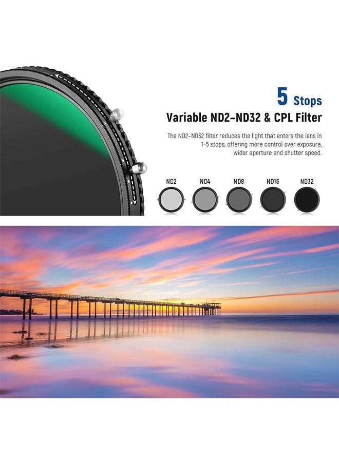 NEEWER 2 in 1 67mm Variable ND Filter ND2–ND32&CPL Filter(Circular Polarizer Filter) No X Cross/30 Layer Nano Coated/HD Optical Glass/Ultra Slim Aluminum Alloy Frame/Water Repellent/Scratch Resistant - pzsku/ZDB429A97A2FF0BB08888Z/45/1741104017/c64ce011-2fc7-4abd-a2df-d76b6111cf9f