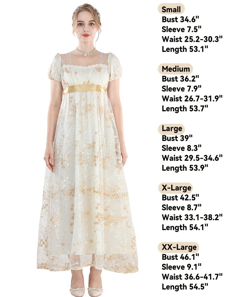 FCCAM FCCAM FCCAM Regency Dresses for Women Puffy Sleeves Victorian Dress Costume Empire Waist Regency Ball Gown Light Yellow M - Image 5