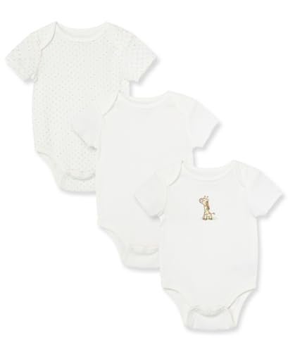 Little Me Gender Neutral 3-Pack Short Sleeve Onesies, Baby Bodysuits 100% Cotton, Scratch-Free Comfort Tags, and Quick Snap Closures, Giraffe, 3 Months - Image 1