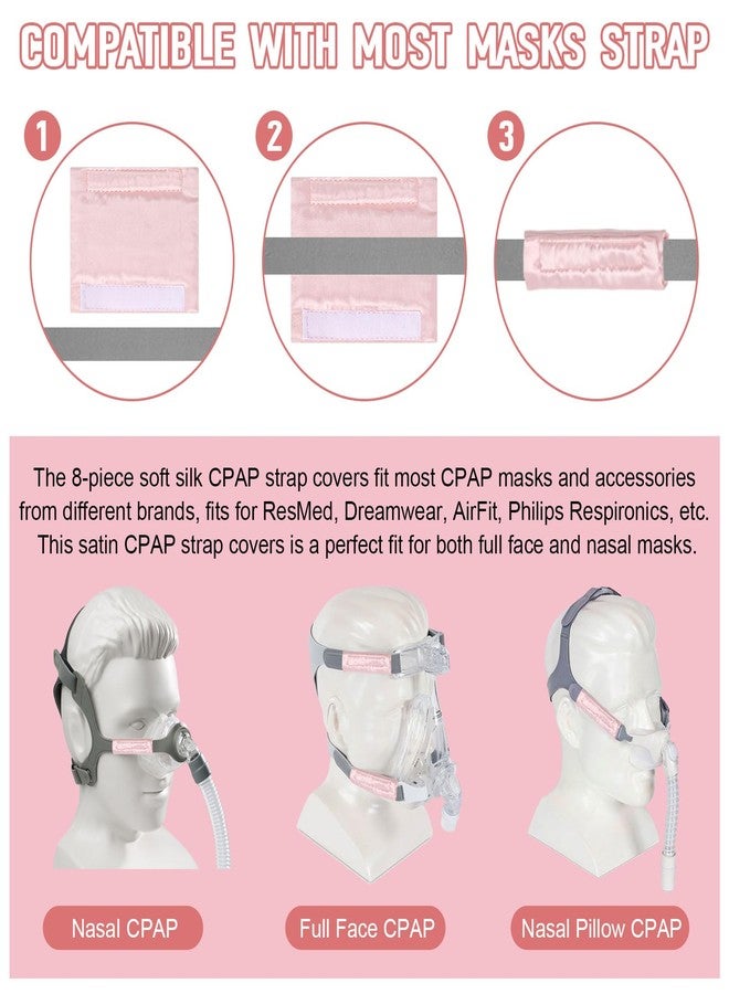 LEWEREST 8 Pack Satin CPAP Strap Covers, Universal CPAP Headgear Pads, CPAP Face Mask Cushion Pads, Soft Silk CPAP Mask Strap Covers Comfortable CPAP Supplies Washable and Reusable - Reducing Red Marks (Pink) - Image 2