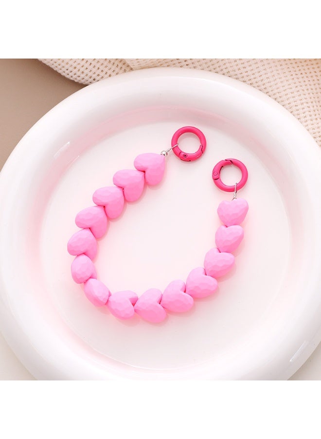 NIBEMINENT Beaded Phone Lanyard, Anti Lost Removable Wrist Strap, Peach Heart String Ball Bracelet Pendant, Phone Keychain Lanyard,K1868/Pink