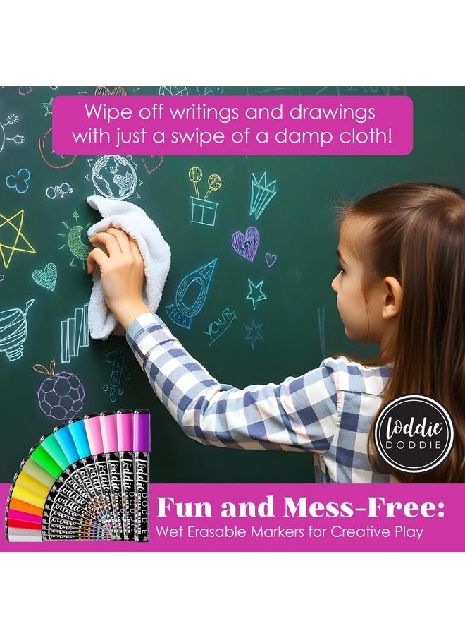 Loddie Doddie Loddie Doddie Erasable Liquid Chalk Markers - Pack of 16 Dust-Free, 6mm Reversible Bullet & Chisel Tips for Chalkboard, Glass & Windows  - Image 3