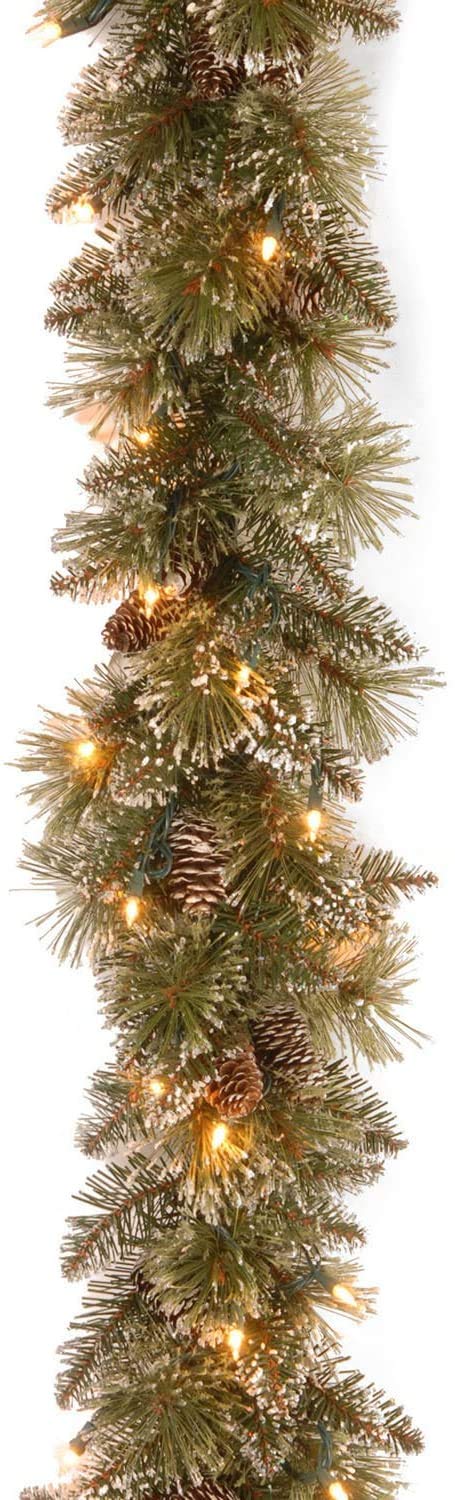National Tree National Tree Company PreLit Artificial Christmas Garland Green Glittery Bristle Pine White Lights Decorated with Pine Cones Battery Operated Christmas Collection 6 Feet 