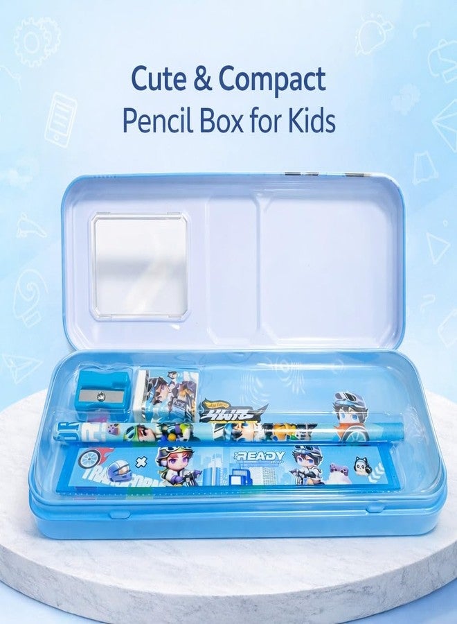 SMAX Metal Pencil Box Case with Pencil, Eraser, Sharpener Stationery Set – Double Layer Pencil Case Stationary Organizer for Kids, Boys, Girls (Blue) - Image 3
