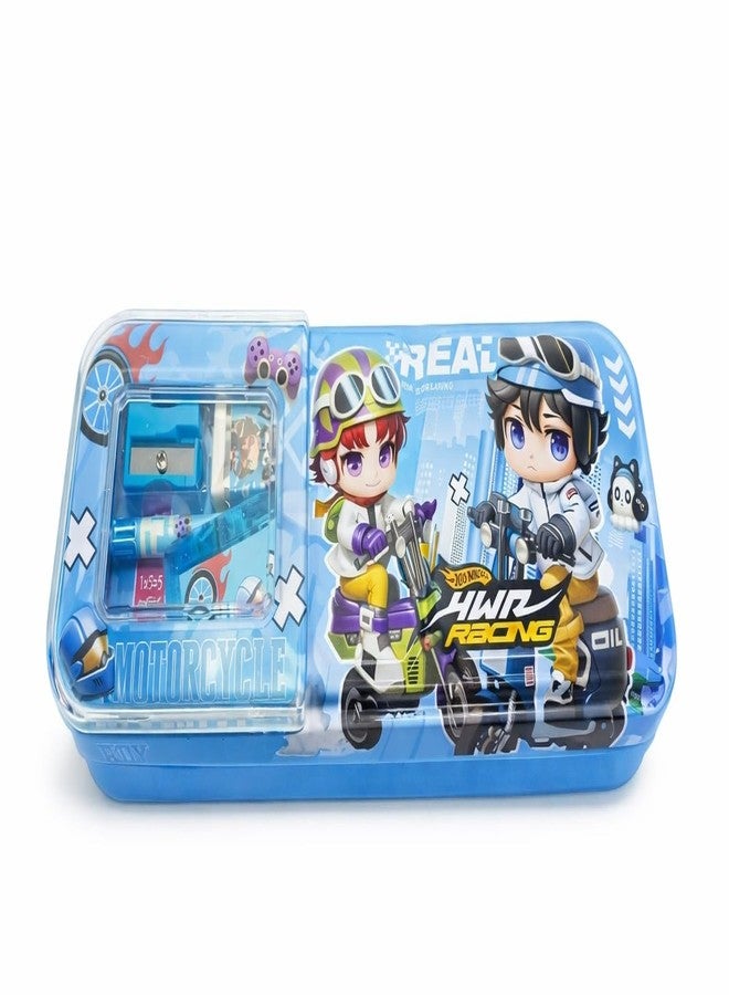 SMAX Metal Pencil Box Case with Pencil, Eraser, Sharpener Stationery Set – Double Layer Pencil Case Stationary Organizer for Kids, Boys, Girls (Blue) - Image 1