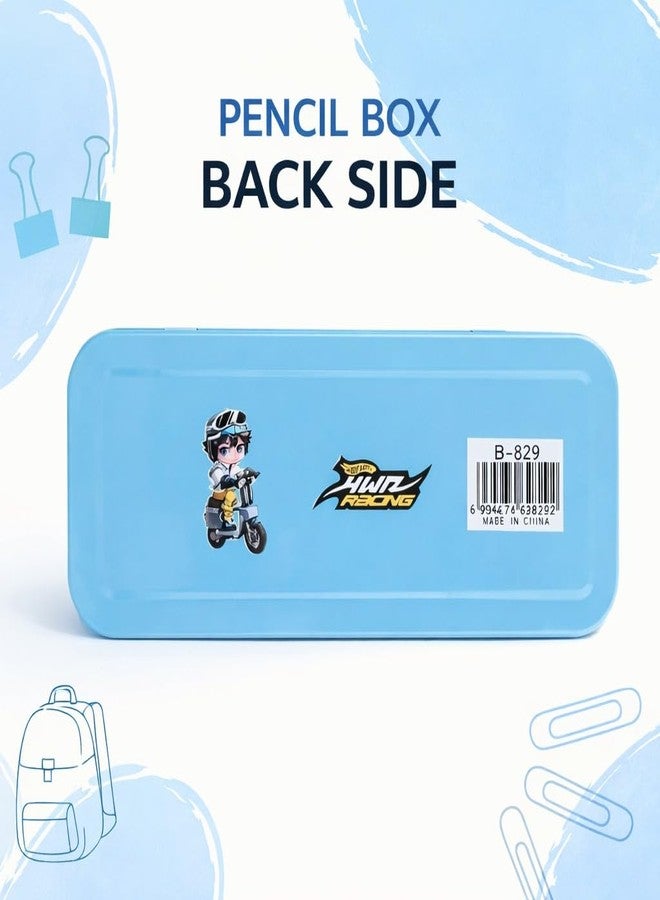 SMAX Metal Pencil Box Case with Pencil, Eraser, Sharpener Stationery Set – Double Layer Pencil Case Stationary Organizer for Kids, Boys, Girls (Blue) - Image 4