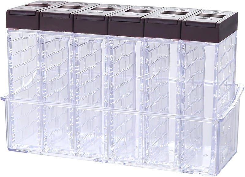 6 Pcs Seasoning Containers for Outdoor Grilling, Camping, Travel, Transparent Jars, Dual Lids, Organized Base - Image 1