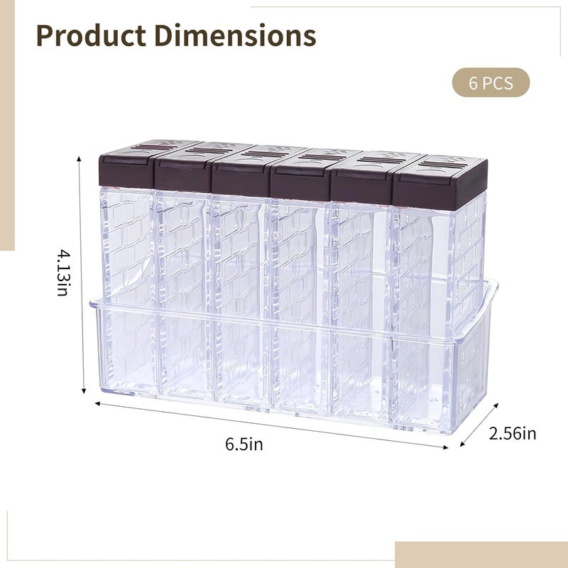 6 Pcs Seasoning Containers for Outdoor Grilling, Camping, Travel, Transparent Jars, Dual Lids, Organized Base - Image 2