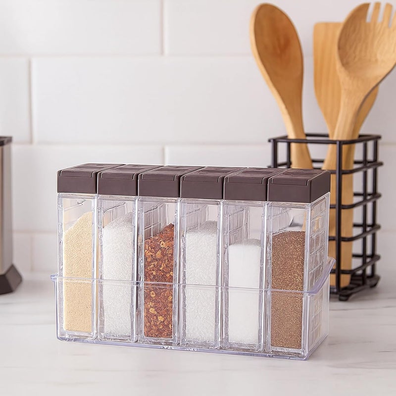 6 Pcs Seasoning Containers for Outdoor Grilling, Camping, Travel, Transparent Jars, Dual Lids, Organized Base - Image 3