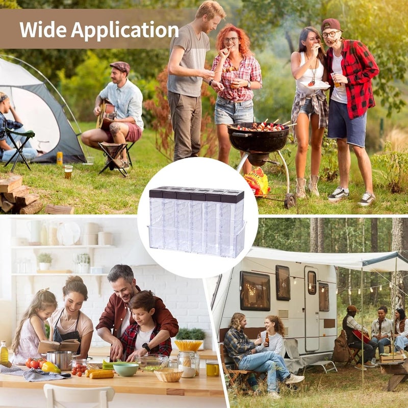 6 Pcs Seasoning Containers for Outdoor Grilling, Camping, Travel, Transparent Jars, Dual Lids, Organized Base - Image 4