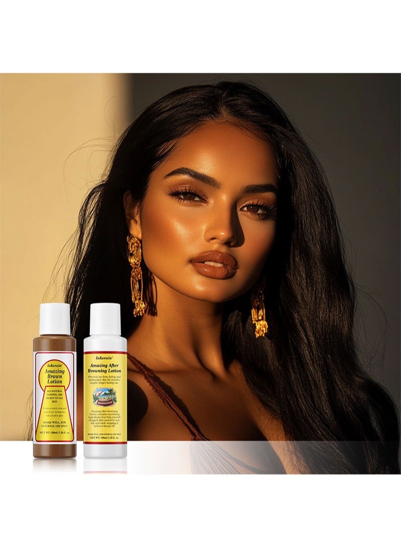 lakerain Pre and Post Tan Kit,All-natural Tanning,Quick,Even Andnatural Tan,Leaving Skinwith A Healthy Glow,Amazing After Browning Lotion Prevents Tan From Fading Andmnoisturizes Skin(Amazing Brown Lotion 3.38oz+After Tan Cream 3.38oz) - Image 2