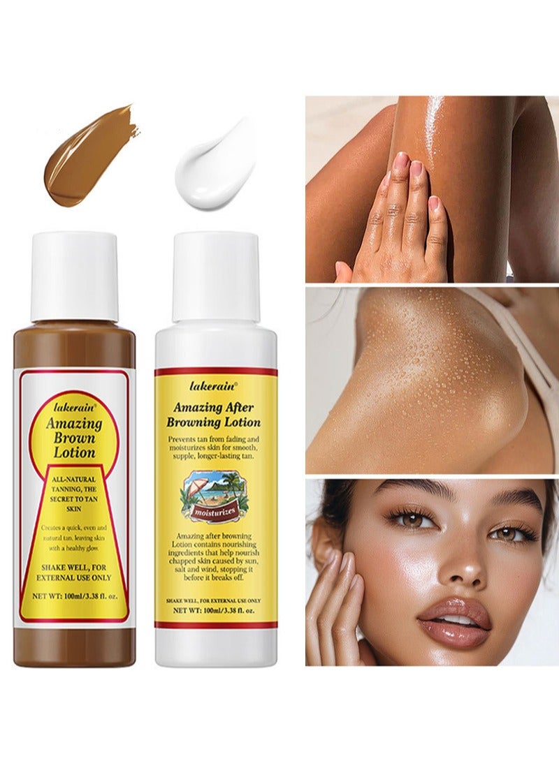 lakerain Pre and Post Tan Kit,All-natural Tanning,Quick,Even Andnatural Tan,Leaving Skinwith A Healthy Glow,Amazing After Browning Lotion Prevents Tan From Fading Andmnoisturizes Skin(Amazing Brown Lotion 3.38oz+After Tan Cream 3.38oz) - Image 1