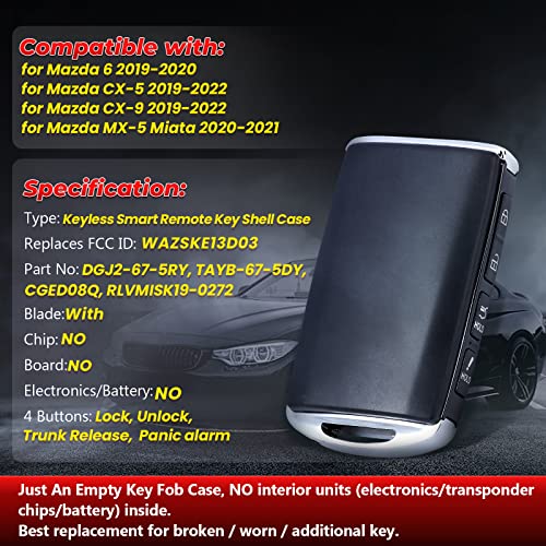 Aichiyu Remote Key Fob Case Keyless Entry Car Key Shell Cover Housing Replacement for Mazda CX-5 2019 2020 2021 2022 CX-9 6 MX-5 Miata WAZSKE13D03 - Image 3