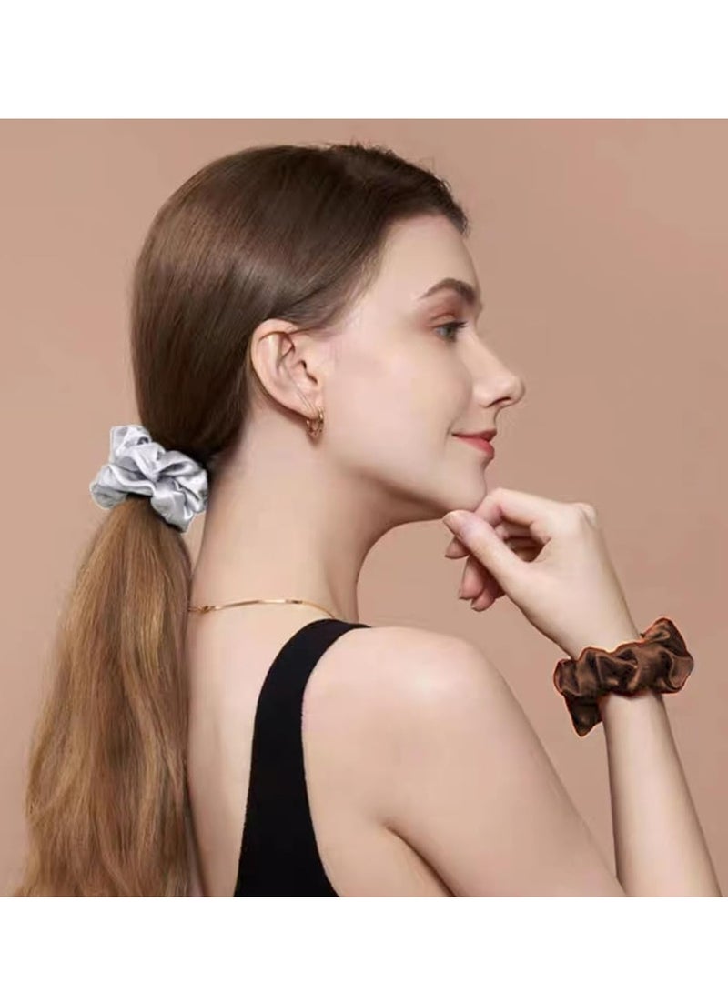 Loquat Pure Mulberry Silk Scrunchies - 2 Pack (Pink  Grey) for All Hair Types, Ideal for Sleep - Image 4