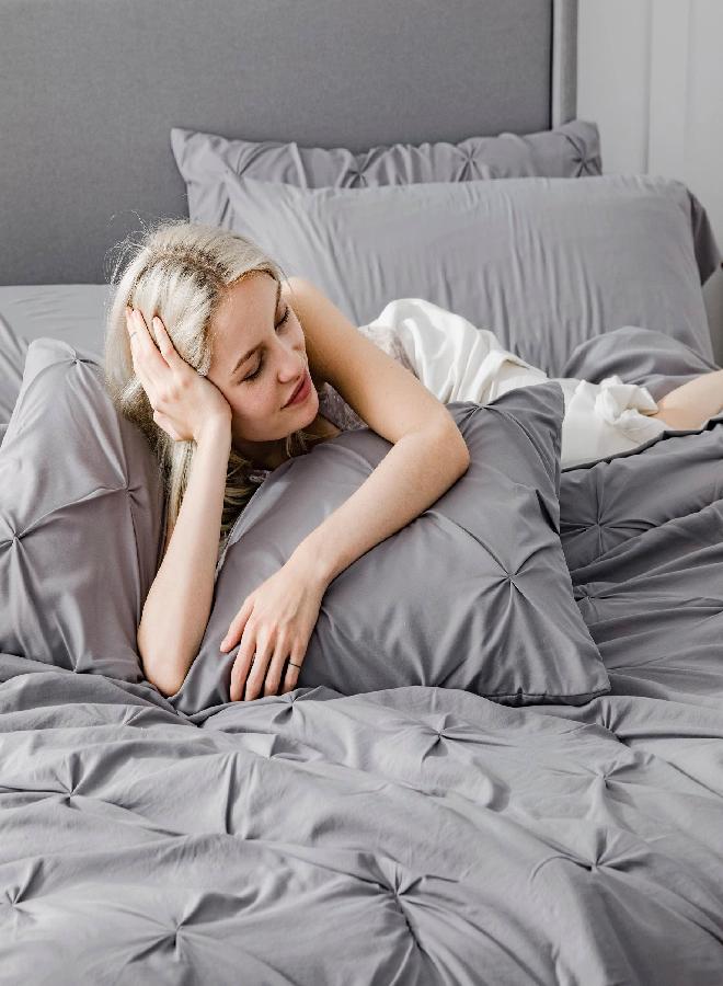 Bedsure Bedsure Queen Comforter Set - 7 Pieces Comforters Queen Size Grey, Pintuck Bedding Sets Queen for All Season, Bed in a Bag with Flat Sheet and Fitted Sheet, Pillowcases & Shams  - Image 1