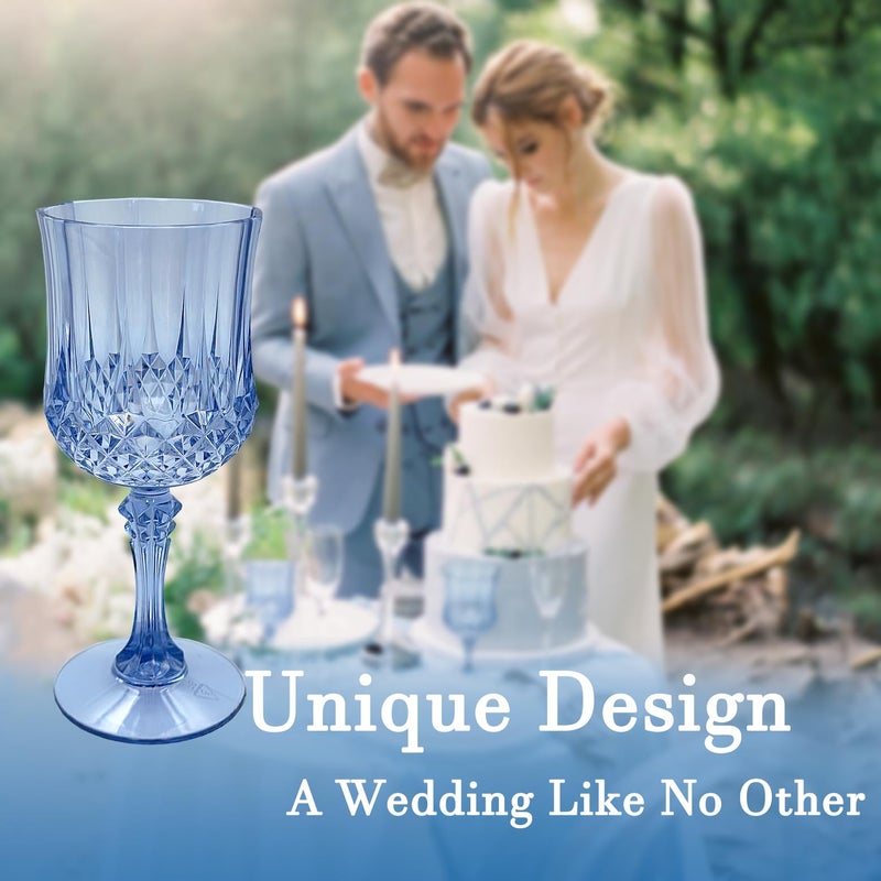 LEYIQU Plastic Wine Glasses, Plastic Goblets Vintage Style Cordial Unbreakable Drinking Glassesï¼Œ Reusable Drinkware for Wedding Reception, Grand Event Party Supplies, Easter (24, Blue) - Image 5