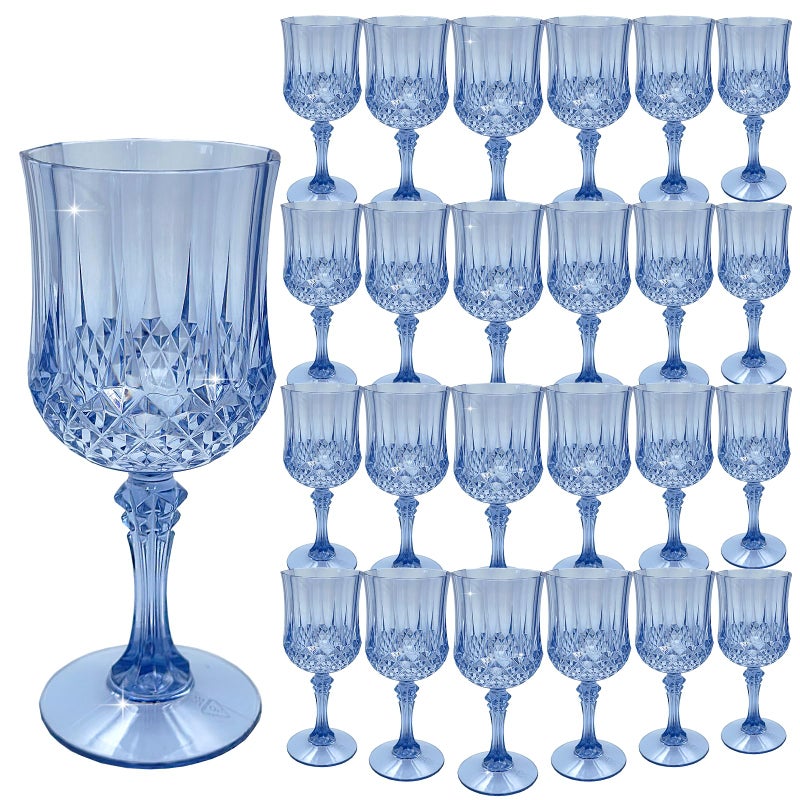 LEYIQU Plastic Wine Glasses, Plastic Goblets Vintage Style Cordial Unbreakable Drinking Glassesï¼Œ Reusable Drinkware for Wedding Reception, Grand Event Party Supplies, Easter (24, Blue) - Image 1