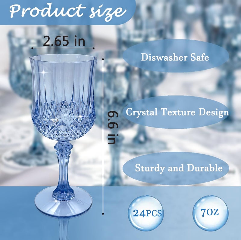 LEYIQU Plastic Wine Glasses, Plastic Goblets Vintage Style Cordial Unbreakable Drinking Glassesï¼Œ Reusable Drinkware for Wedding Reception, Grand Event Party Supplies, Easter (24, Blue) - Image 2