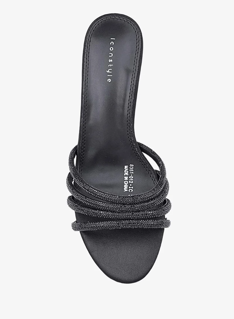 Iconstyle Black Embellished Strappy Heeled Mules for Women | Best Price UAE