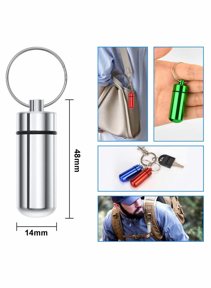 Excefore Pill Box with Keyring, Mini Travel Pill Box Holder Case Bottle Container Keychain, Aluminium Waterproof Portablefor Traveling Outdoors Camping(12PCS in 7 Colours) - Image 5