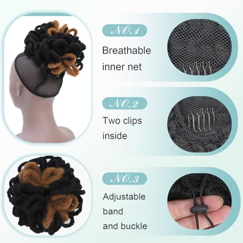 Abellee Loc Buns For Black Women 8Inch Loc Petal Bun Afro High Puff Drawstring Ponytail Faux Locs Hair Bun Pony Tail Hairpieces Clip In Hair Extentions for Black Women (1B/27#) - Image 3