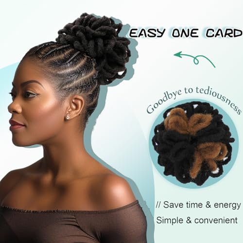 Abellee Loc Buns For Black Women 8Inch Loc Petal Bun Afro High Puff Drawstring Ponytail Faux Locs Hair Bun Pony Tail Hairpieces Clip In Hair Extentions for Black Women (1B/27#) - Image 2