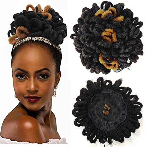 Abellee Loc Buns For Black Women 8Inch Loc Petal Bun Afro High Puff Drawstring Ponytail Faux Locs Hair Bun Pony Tail Hairpieces Clip In Hair Extentions for Black Women (1B/27#) - Image 1