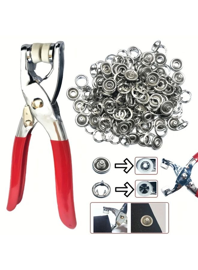 200 Sets Metal Snap Buttons with Fastener Pliers Press Tool Kit 200 Buttons 1 Pliers DIY Crafts Clothes Hats Sewing - Image 1