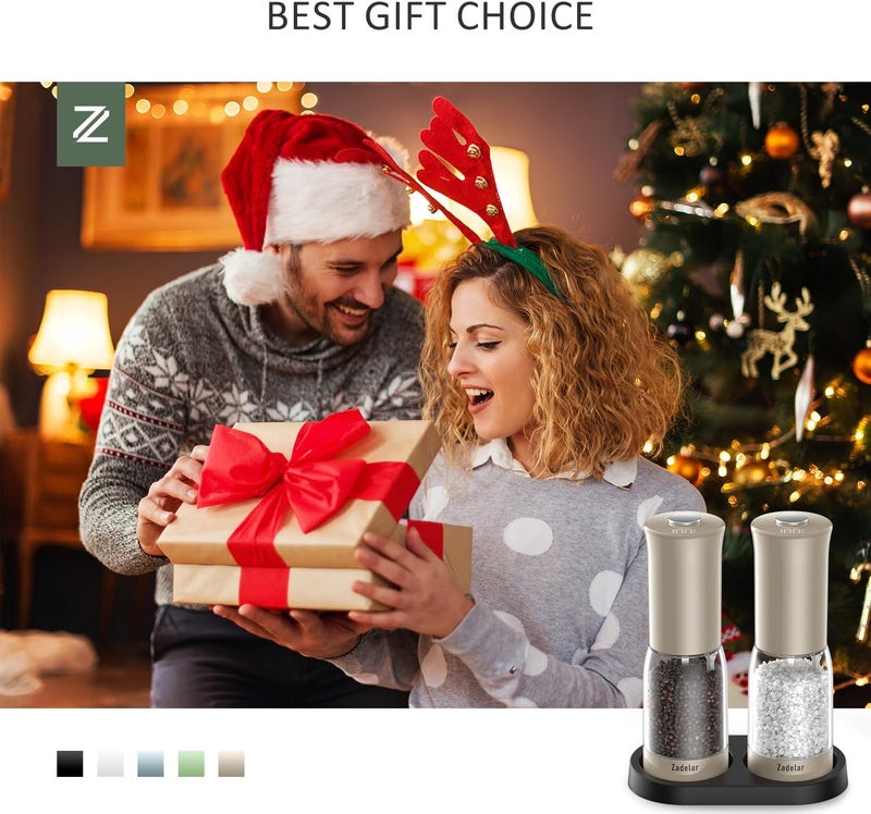 Zadelar Electric Salt and Pepper Grinder Set with LED Power Display,Larger Capacity Salt and Pepper Shakers Set Rechargeable Electric with Flexible Coarsenes,LED Light,One Hand Operation for Kitchen(Khaki) - Image 5
