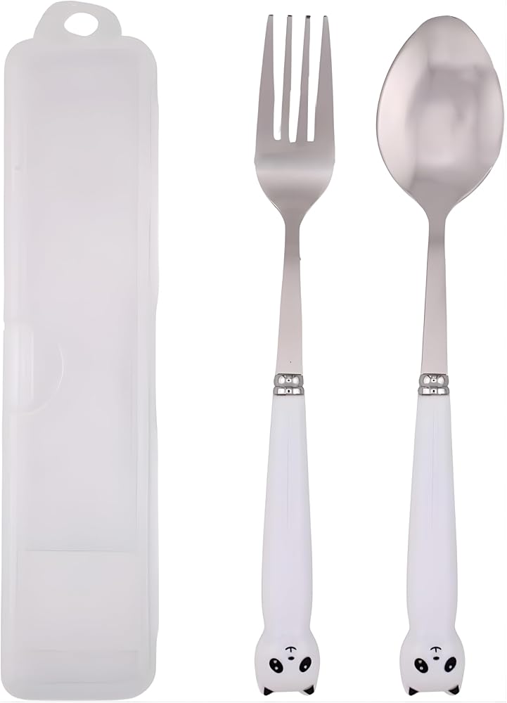 BrainGiggles 4-Piece Stainless Steel BPA Free Kids Cutlery Set with Case – Includes Spoon, Fork and Case for Lunch Box, Picnic and Travel Children Tableware with Portable Case (White) - Image 1