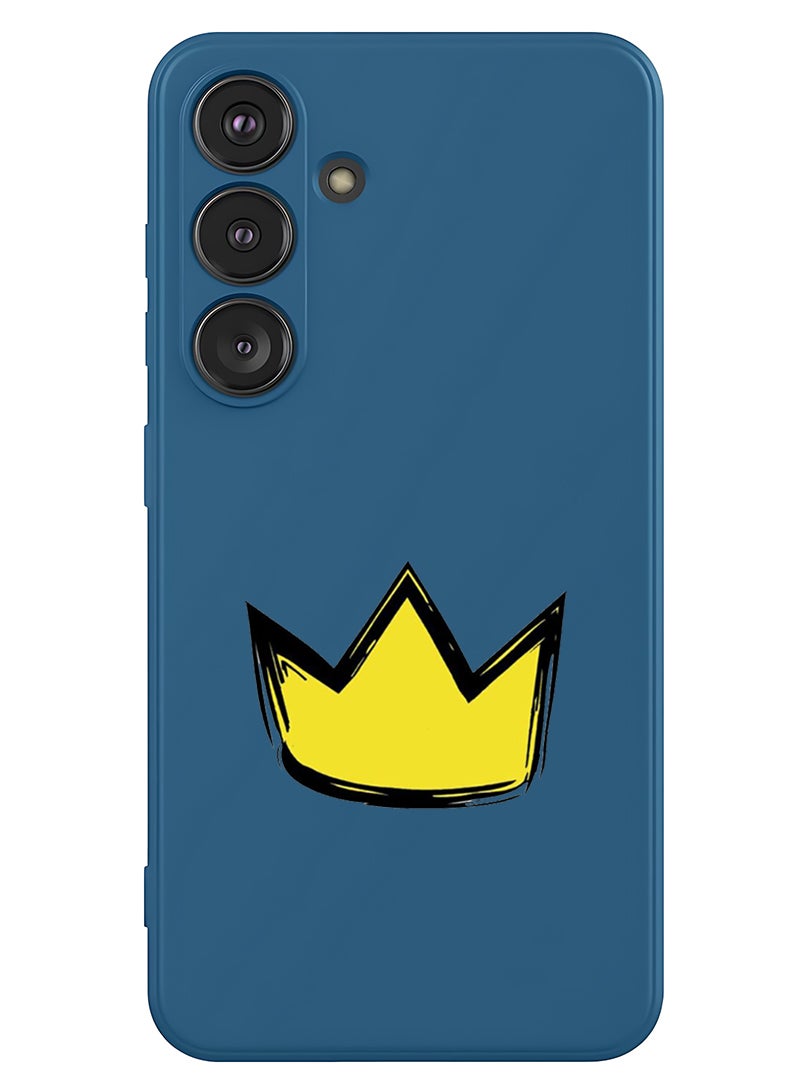 Theodor Protective Slim Fit Case Liquid Silicone Cover with Full Body Protection Anti-Scratch Shockproof Case For Samsung Galaxy S25 (Blue) - Yellow Crown  - Image 1