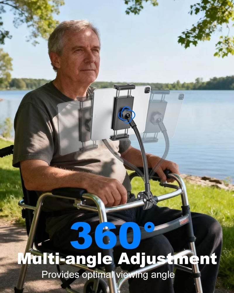 Wukanleng Walker Tablet Holder, Long Gooseneck Tablet Mount Clamp for Rollator Walker, Rolling Walker, Lightweight Walkers, Walkers for Seniors, Fit for iPad Pro Air Mini, iPhone, 4-13" Devices - Image 4